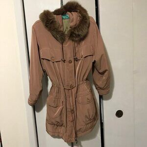 Ladies Apropos Tan Winter Hooded Jacket Three Quarter Length Size Medium
